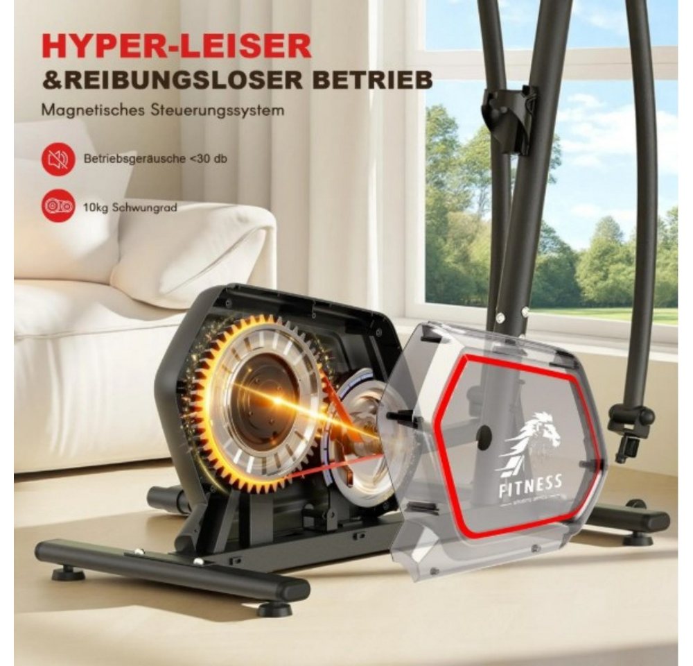 Hamlody Crosstrainer Magnetisches Ellipsentrainer für Ganzkörpertraining, 10kg Widerstand (90 x 51 x 162 cm (L/B/H), Ausgestattet mit Transportrollen, Betriebsgeräusch < 30 dB), Magnetisches Bremssystem Bild 3