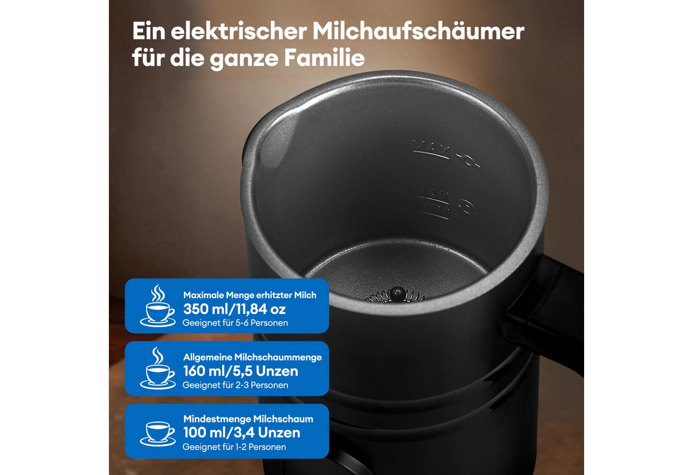 HS Onsing Milchaufschäumer Elektrischer 4 in 1 Automatischer Milchschäumer 350ml Milchschäumer, 400 W, für Heißer Kalter Milchschaum Heiße Schokolade Latte Cappuccino Bild 3