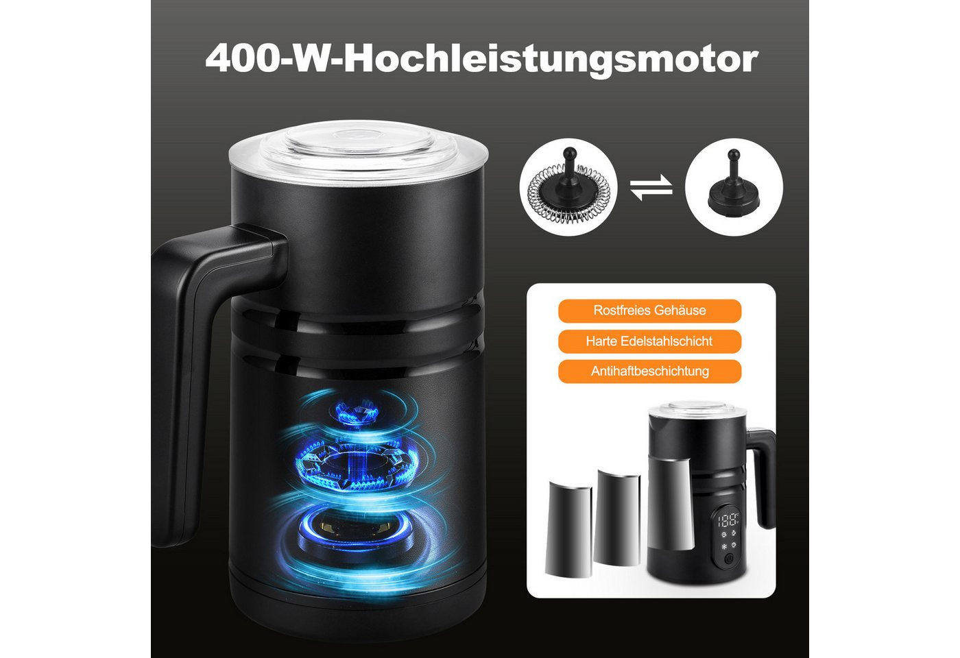 HS Onsing Milchaufschäumer Elektrischer 4 in 1 Automatischer Milchschäumer 350ml Milchschäumer, 400 W, für Heißer Kalter Milchschaum Heiße Schokolade Latte Cappuccino Bild 5