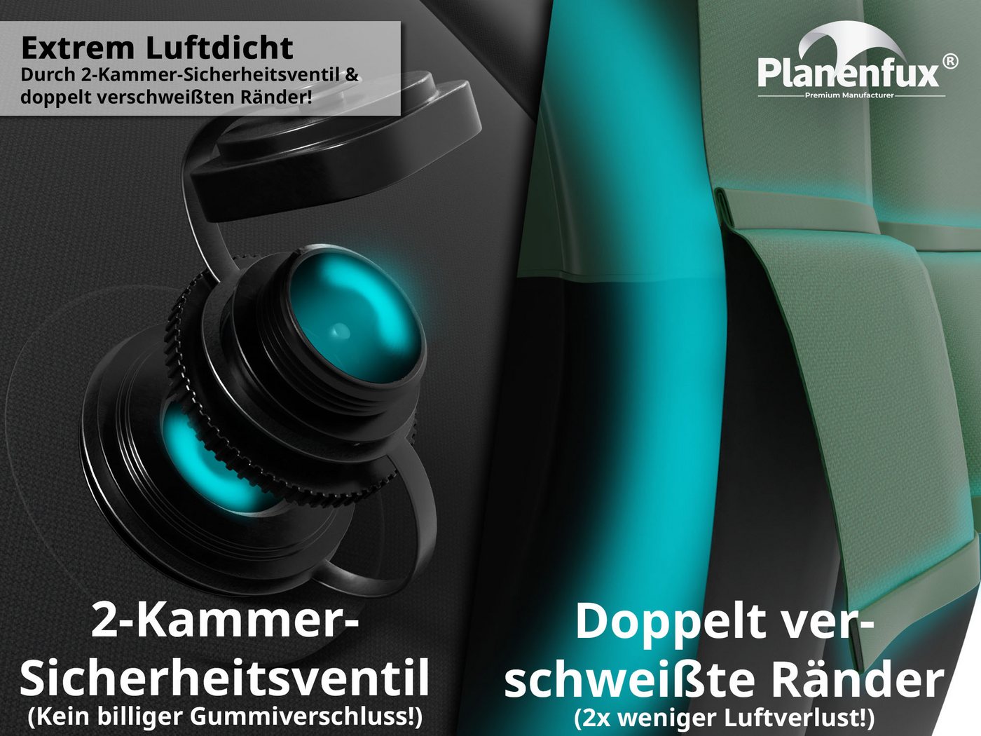 Planenfux® Pool-Abdeckplane Poolkissen Winter rund, Pool Luftkissen (Winterkissen Set, mit Seilen und Reparaturaufklebern), Besondere Merkmale: frostbeständig bis -20 °C