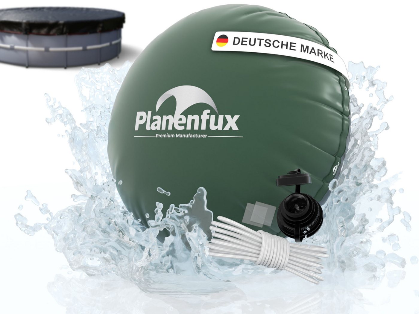 Planenfux® Pool-Abdeckplane Poolkissen Winter rund, Pool Luftkissen (Winterkissen Set, mit Seilen und Reparaturaufklebern), Besondere Merkmale: frostbeständig bis -20 °C Bild 2