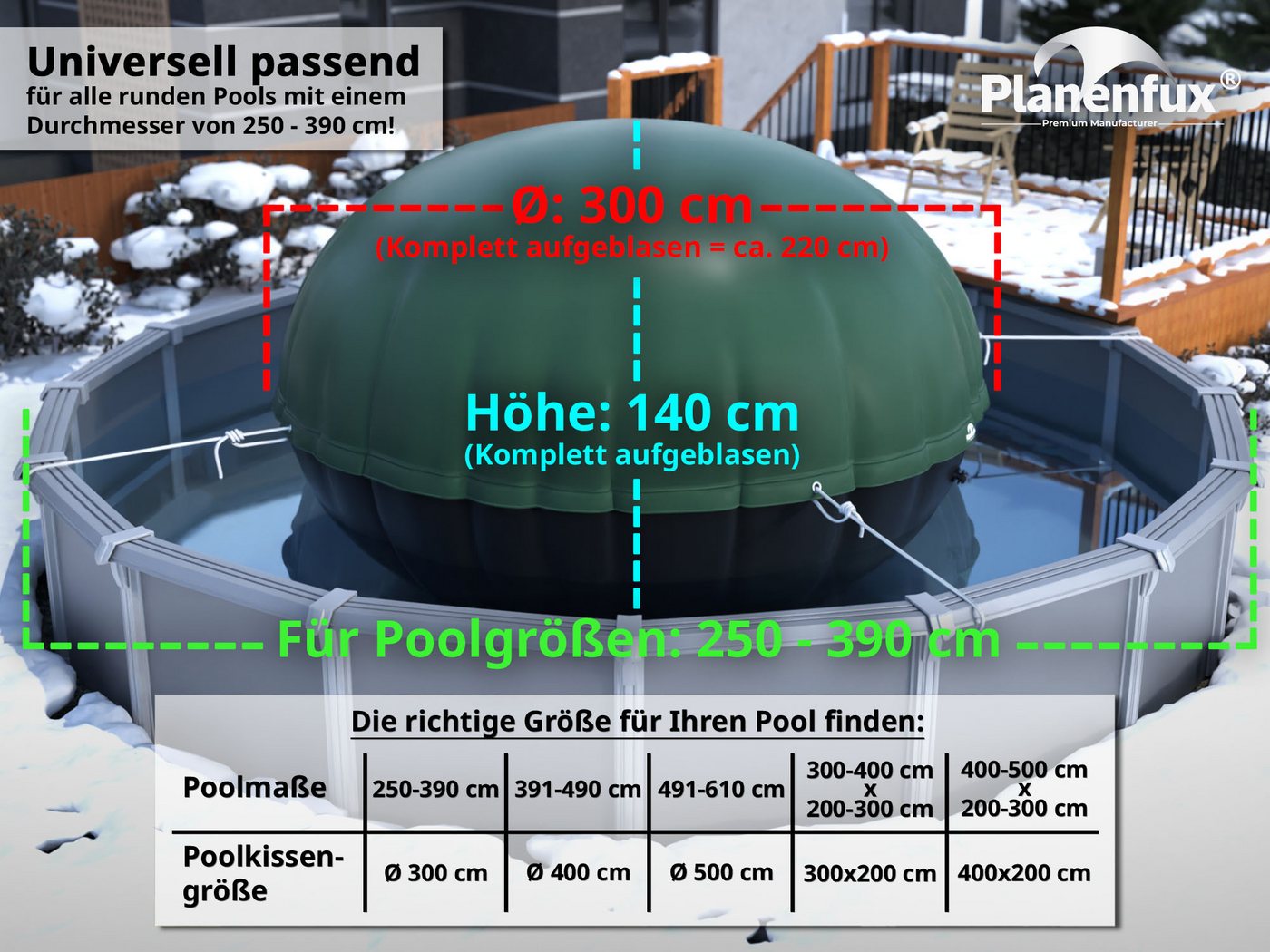 Planenfux® Pool-Abdeckplane Poolkissen Winter rund, Pool Luftkissen (Winterkissen Set, mit Seilen und Reparaturaufklebern), Besondere Merkmale: frostbeständig bis -20 °C Bild 4