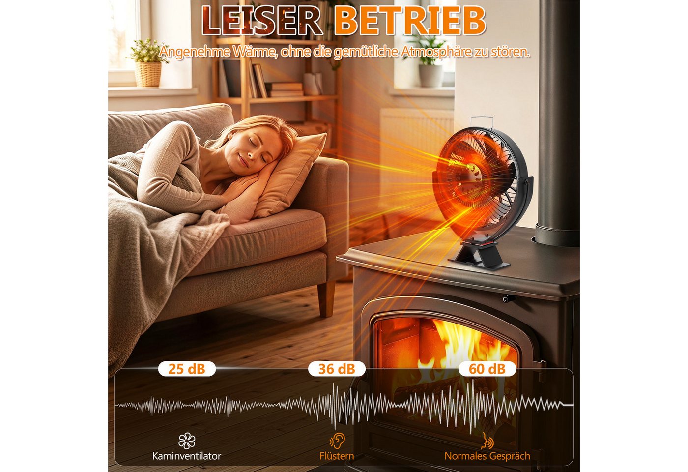 Clanmacy Kaminventilator 6 Flügel Kaminofen Ventilator Neigbar Ofenventilator Stromloser Kamin Bild 3