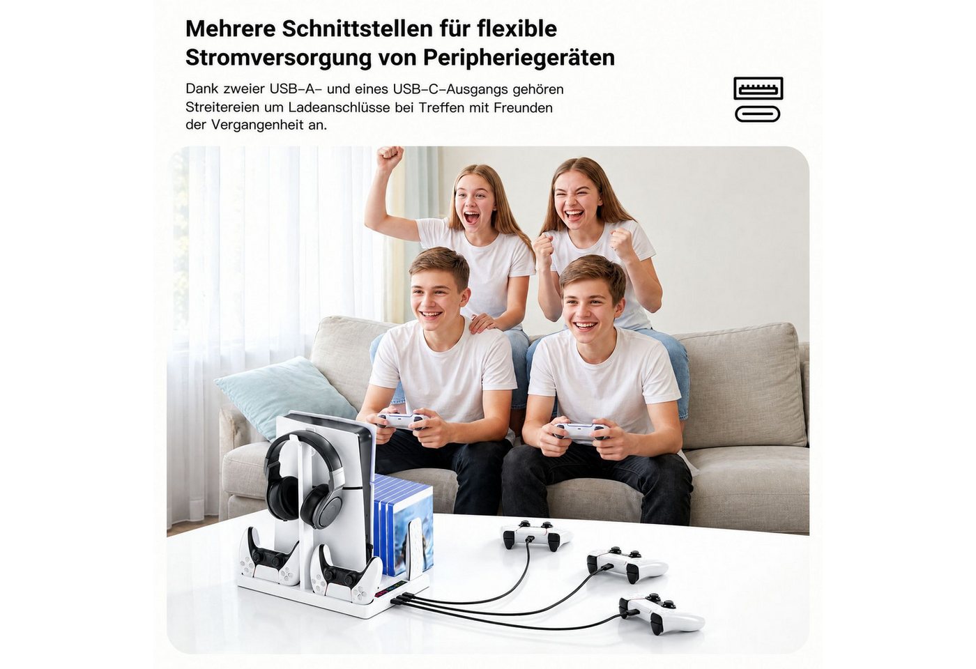 BBG PS5 Kühlständer für PS5,PS5 Slim & PS5 Pro, Multifunktions-Ladestation Ladestation (für PS5, PS5 Slim und PS5 Pro (Digital & Disc), 2 Controller-Ladeplätze, Headset-Halterung, Spielehalterung)