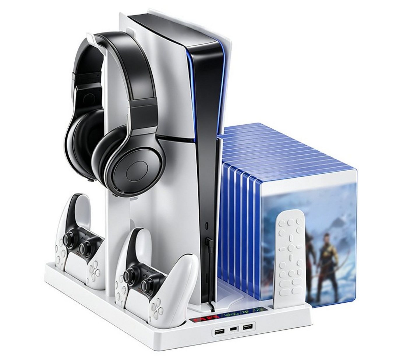 BBG PS5 Kühlständer für PS5,PS5 Slim & PS5 Pro, Multifunktions-Ladestation Ladestation (für PS5, PS5 Slim und PS5 Pro (Digital & Disc), 2 Controller-Ladeplätze, Headset-Halterung, Spielehalterung) Bild 2