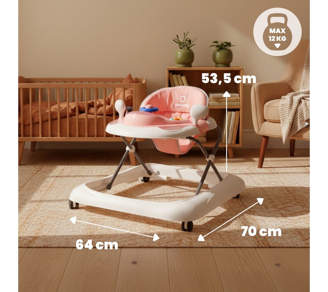Sun Baby Lauflernhilfe SUN BABY Lauflernwagen interaktiv 3-stufig 360° Räder - Rosa-Grau