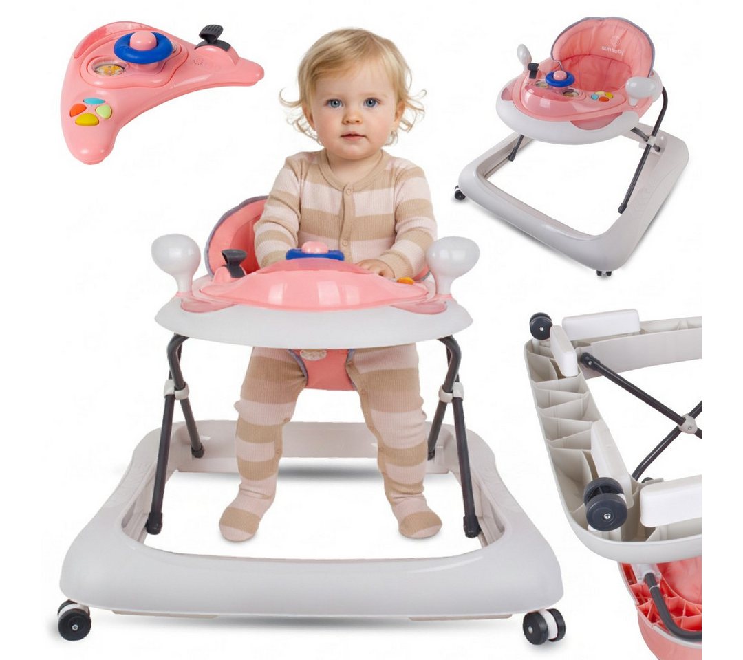 Sun Baby Lauflernhilfe SUN BABY Lauflernwagen interaktiv 3-stufig 360° Räder - Rosa-Grau Bild 2