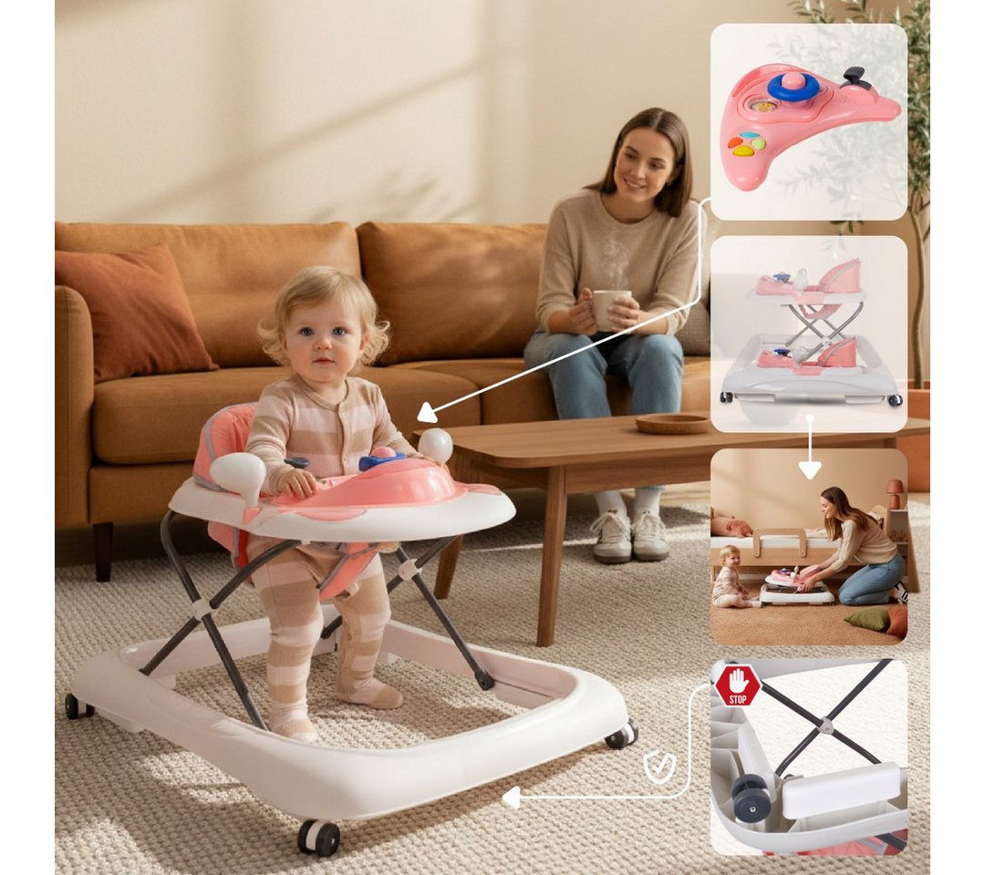 Sun Baby Lauflernhilfe SUN BABY Lauflernwagen interaktiv 3-stufig 360° Räder - Rosa-Grau Bild 4