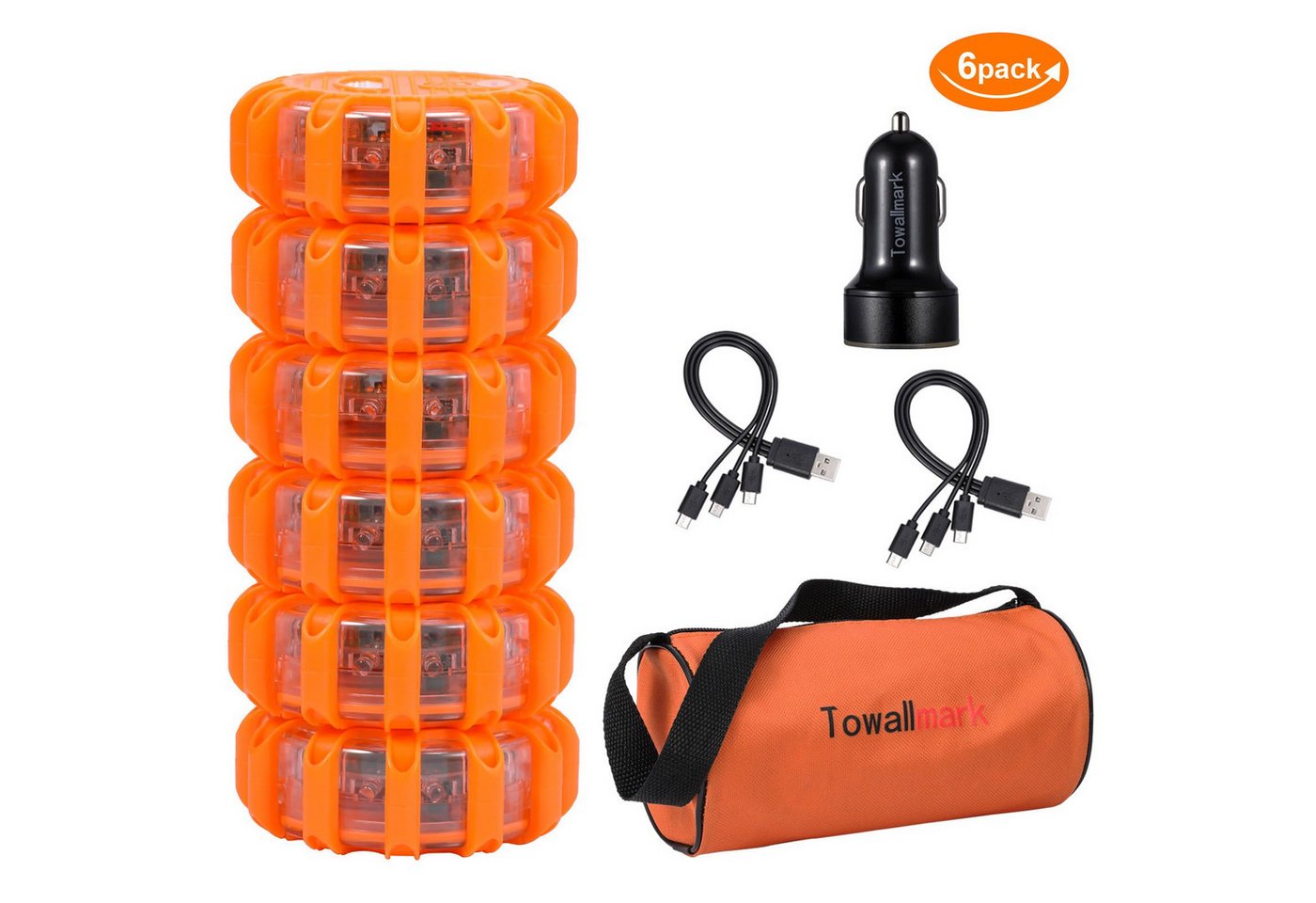 WOWDSGN LED-Warndreieck 3/6 Stück LED Warnleuchten mit Magnet, Haken & 9 Blinkmodi (6-St), IPX5, CE-geprüft, 100 Std. Akku, für Boote LKW Camping Wandern