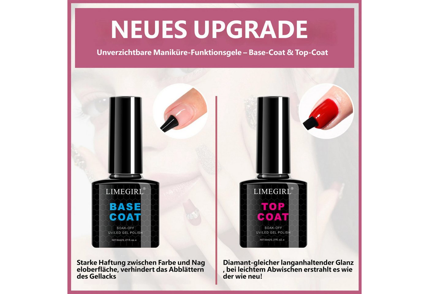 KINSI Lichthärtungsgerät Gel ‑Nagellack Set mit UV‑LED Lampe| 6 Farben Gellack,Basis‑Topcoat, Nagelzubehör für Heim‑Maniküre Bild 3
