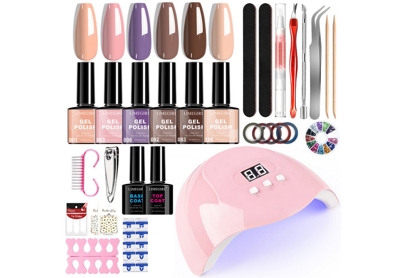 KINSI Lichthärtungsgerät Gel‑Nagellack Set mit UV‑LED Lampe| 6 Farben Gellack,Basis‑Topcoat, Nagelzubehör für Heim‑Maniküre Bild 4