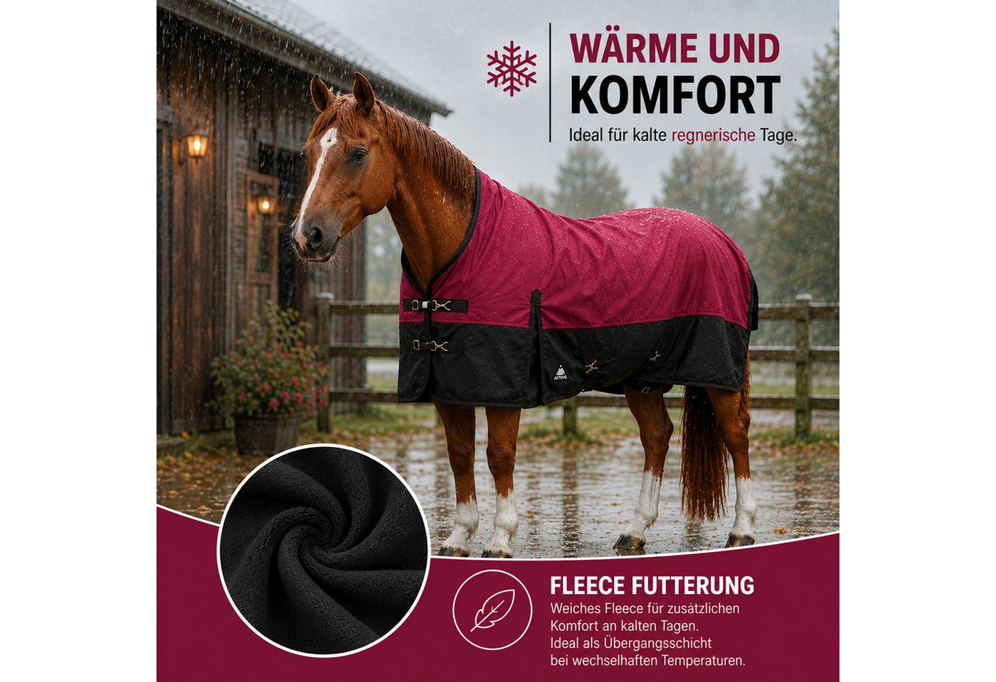 Brama-West Pferde-Regendecke Outdoordecke Elodie 1200D HN Fleece Raspberry/Schwarz Bild 2