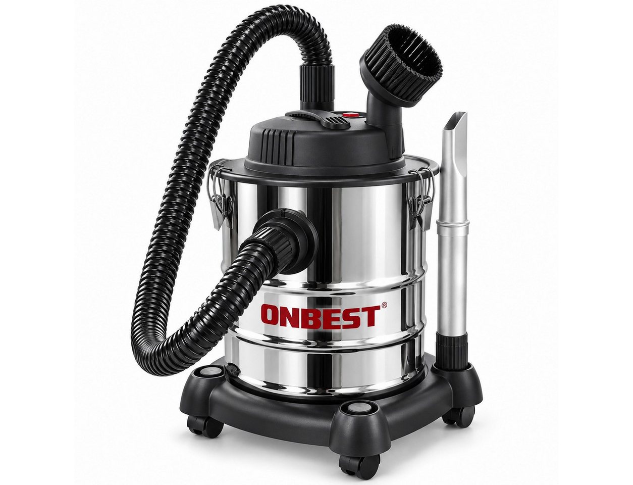 Onbest Aschesauger AC1220, 1200 W, 20 l Edelstahlbehälter, 20 kPa, Faltenfilter, 1200 W, Behälter, für heiße Asche, feuerfester Saugschlauch, Kette als Erdung Bild 3