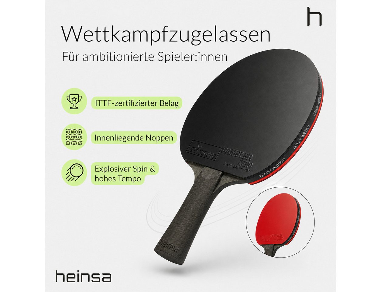 heinsa Tischtennisschläger heinsa Tischtennisschläger Tischtennis-Set Black Edition (8-tlg) Bild 2