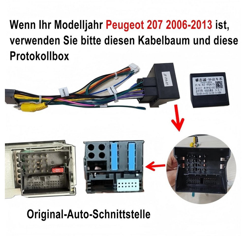 ESSGOO Für Peugeot 207 CC Carplay Navi WiFi Bluetooth Autoradio (RDS, Digitalradio (DAB), FM)