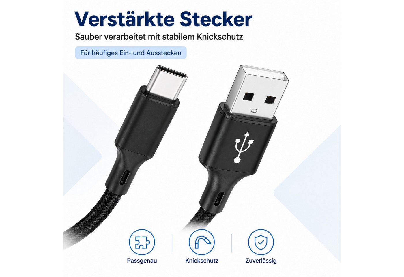 PlugUp USB-C Ladekabel für Samsung, iPhone, Huawei Xiaomi USB-A zu USB-C USB-Kabel, USB Typ A, USB-C, (200 cm), USB-A zu USB-C Ladekabel, Textilummantelt, Universell kompatibel Bild 2