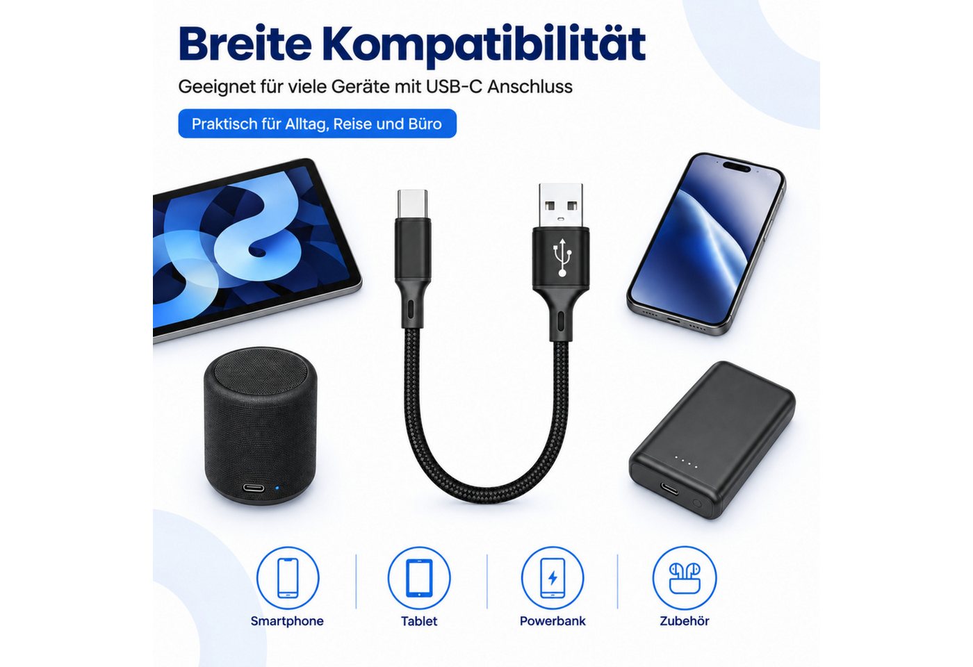 PlugUp USB-C Ladekabel für Samsung, iPhone, Huawei Xiaomi USB-A zu USB-C USB-Kabel, USB Typ A, USB-C, (200 cm), USB-A zu USB-C Ladekabel, Textilummantelt, Universell kompatibel Bild 3