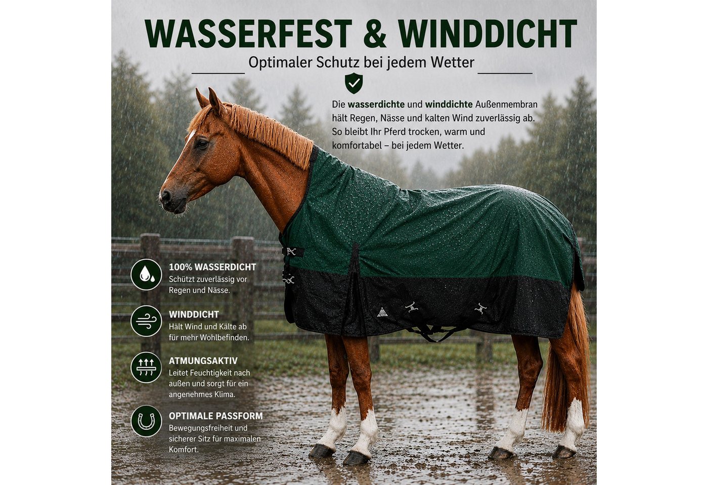 Brama-West Pferde-Übergangsdecke Outdoordecke Yeti 1200D HN 50gr Grün/Schwarz Bild 5