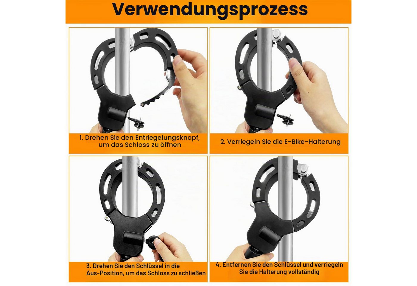 LEMLIT Kettenschloss Handschellenschloss für E-Scooter und Fahrrad (1er Set, 4-tlg., Schließmechanismus + 3 Schlüssel), Fahrradschlösser, 90 cm, mit Textilschutzhülle, 3 Schlüssel, Schwarz Bild 3