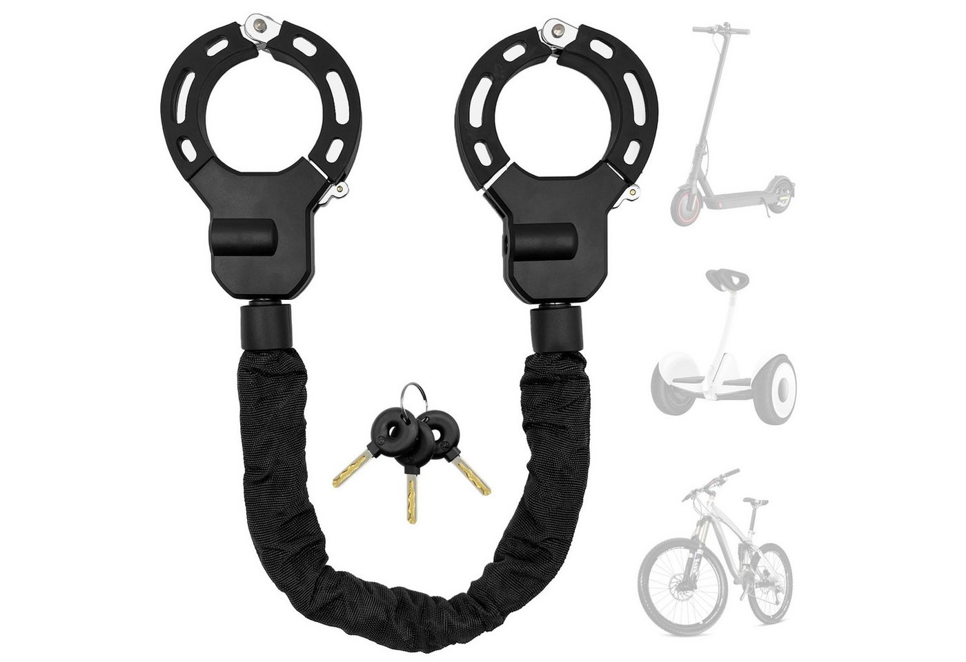 LEMLIT Kettenschloss Handschellenschloss für E-Scooter und Fahrrad (1er Set, 4-tlg., Schließmechanismus + 3 Schlüssel), Fahrradschlösser, 90 cm, mit Textilschutzhülle, 3 Schlüssel, Schwarz Bild 4