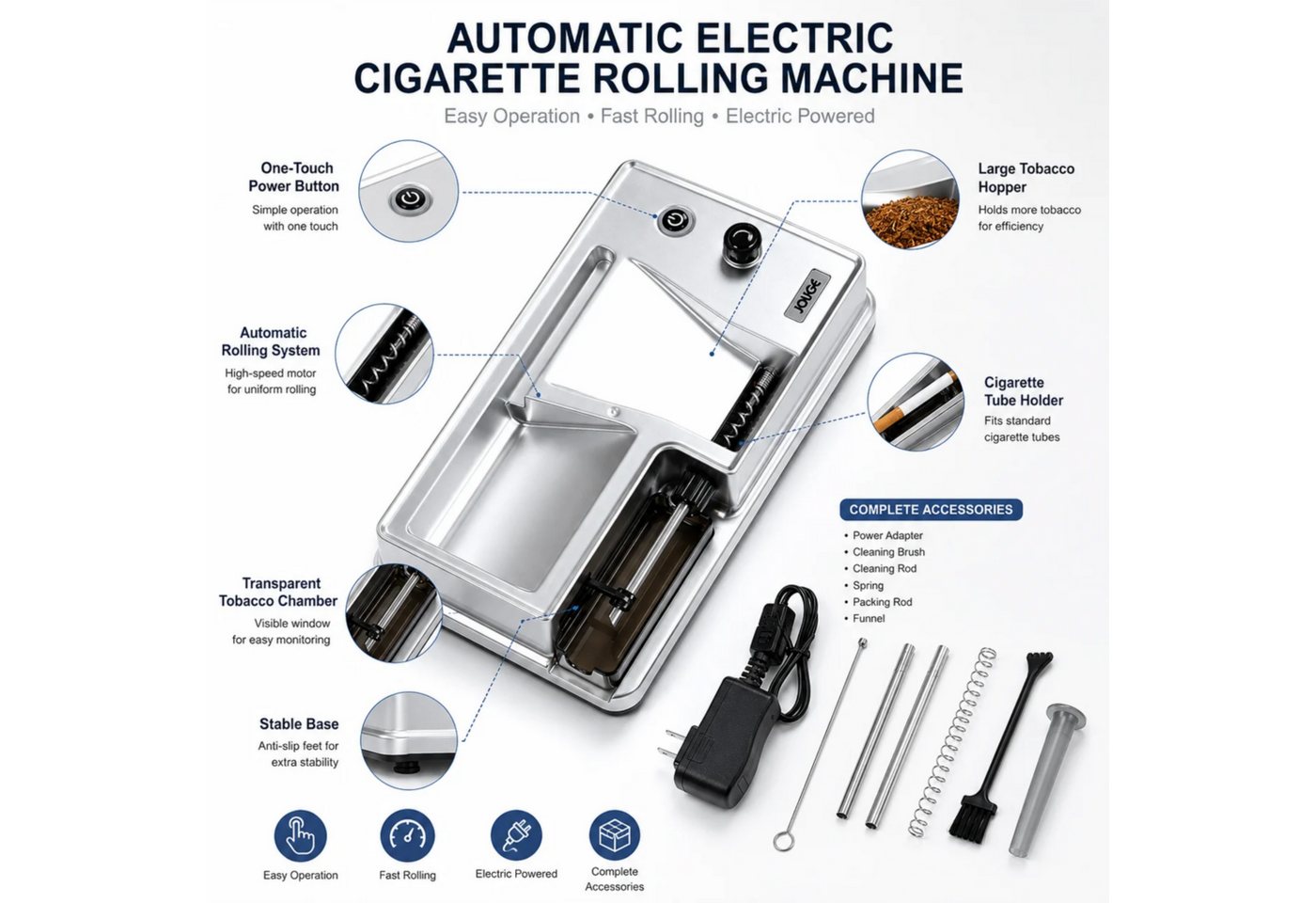 Fyrove Zigarettenanzünder-Verteiler Automatische Tabakfüllmaschine,für 6,5&8mm Hülsen (kompakt, Geschenkidee)