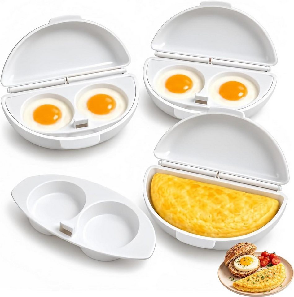 FELIXLEO Omelette-Maker Omelett Maker 2 in 1 Mikrowellen Eierkocher mit Deckel 3 Stück Weiß Bild 5