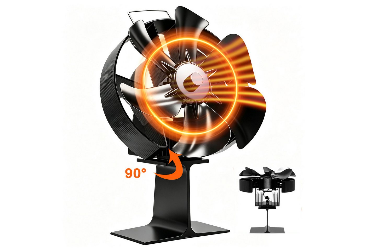 SunJas Kaminventilator 6 Flügel Kaminventilator Ohne Strom,0–90° verstellbar, leiser Betrieb, mit Überhitzungsschutz, passend für Kamin, Holzofen und Pelletbrenner Bild 4