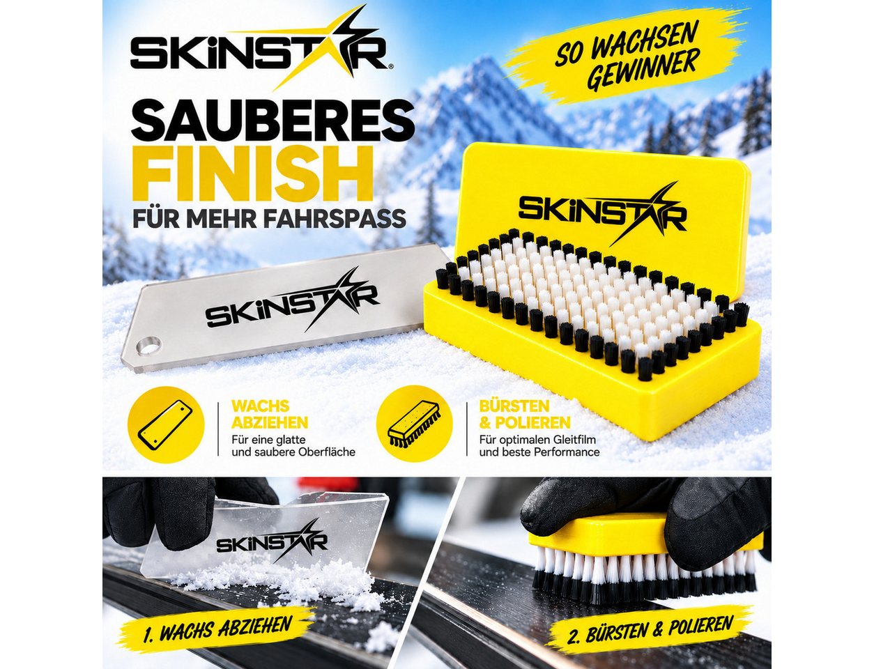 SkinStar Ski SkinStar Skiwachs Set 6-teilig Wachsbügeleisen Bürste Wachs Bild 2