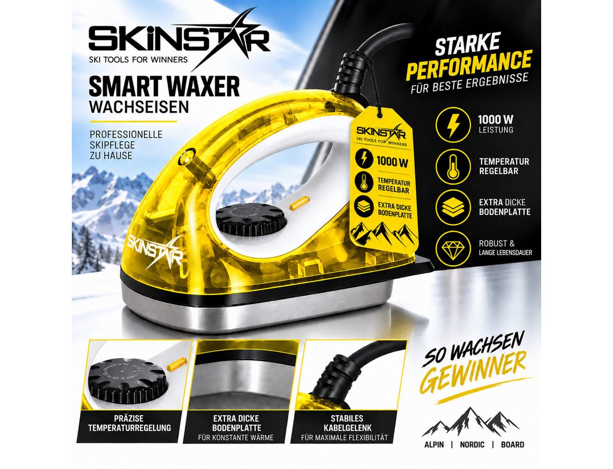 SkinStar Ski SkinStar Skiwachs Set 6-teilig Wachsbügeleisen Bürste Wachs Bild 3