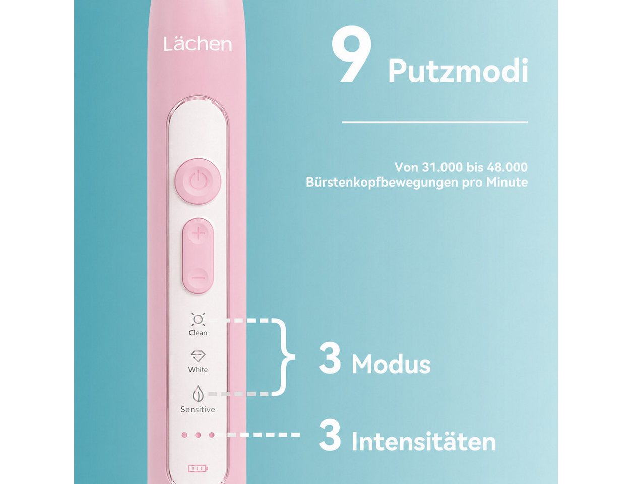 Lächen Elektrische Zahnbürste Kabelloses Laden, IPX7, 4 Bürstenköpfe Bild 3