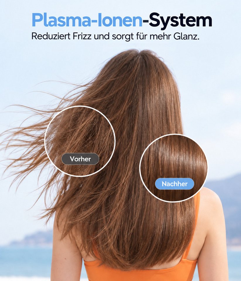 Futicare Haartrockner klappbarer Föhn Ionen 2400 W mit Konzentrator-Düse, 2400 W, 3 Temperaturstufen, schnelles Trocknen, [klein & stark & für Reisen] Bild 3