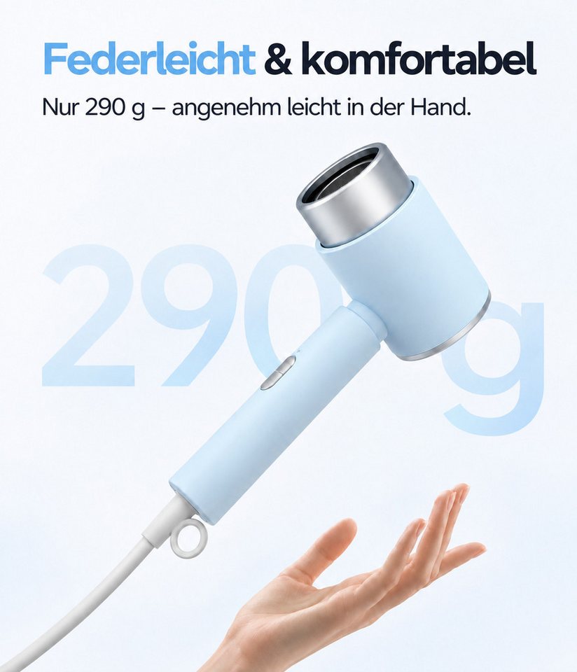 Futicare Haartrockner klappbarer Föhn Ionen 2400 W mit Konzentrator-Düse, 2400 W, 3 Temperaturstufen, schnelles Trocknen, [klein & stark & für Reisen] Bild 5