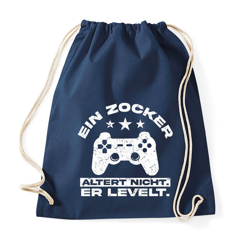 Youth Designz Turnbeutel Ein Zocker altert nicht, er LEVELT! Baumwoll Tasche Turnbeutel, mit Controller Print Bild 2