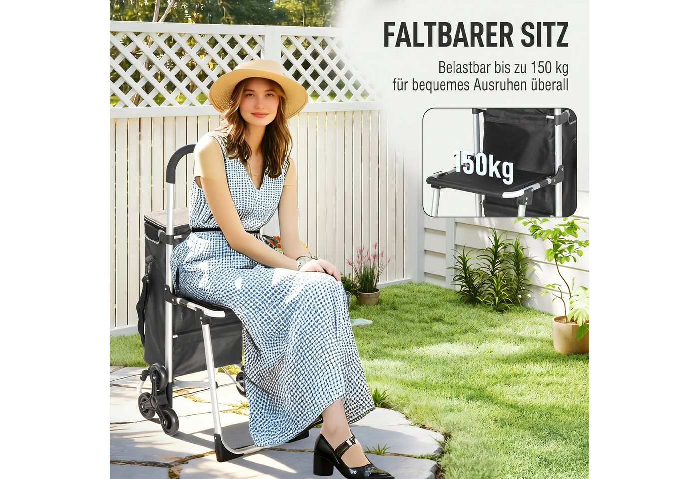 HOMCOM Einkaufstrolley, 40 l, Sackkarre Umhängetasche Treppensteiger Schwarz Bild 2