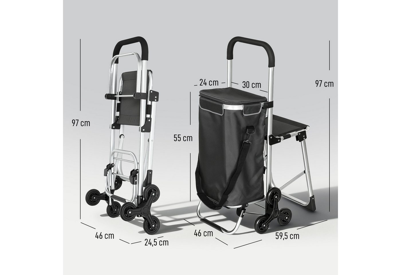 HOMCOM Einkaufstrolley, 40 l, Sackkarre Umhängetasche Treppensteiger Schwarz Bild 3