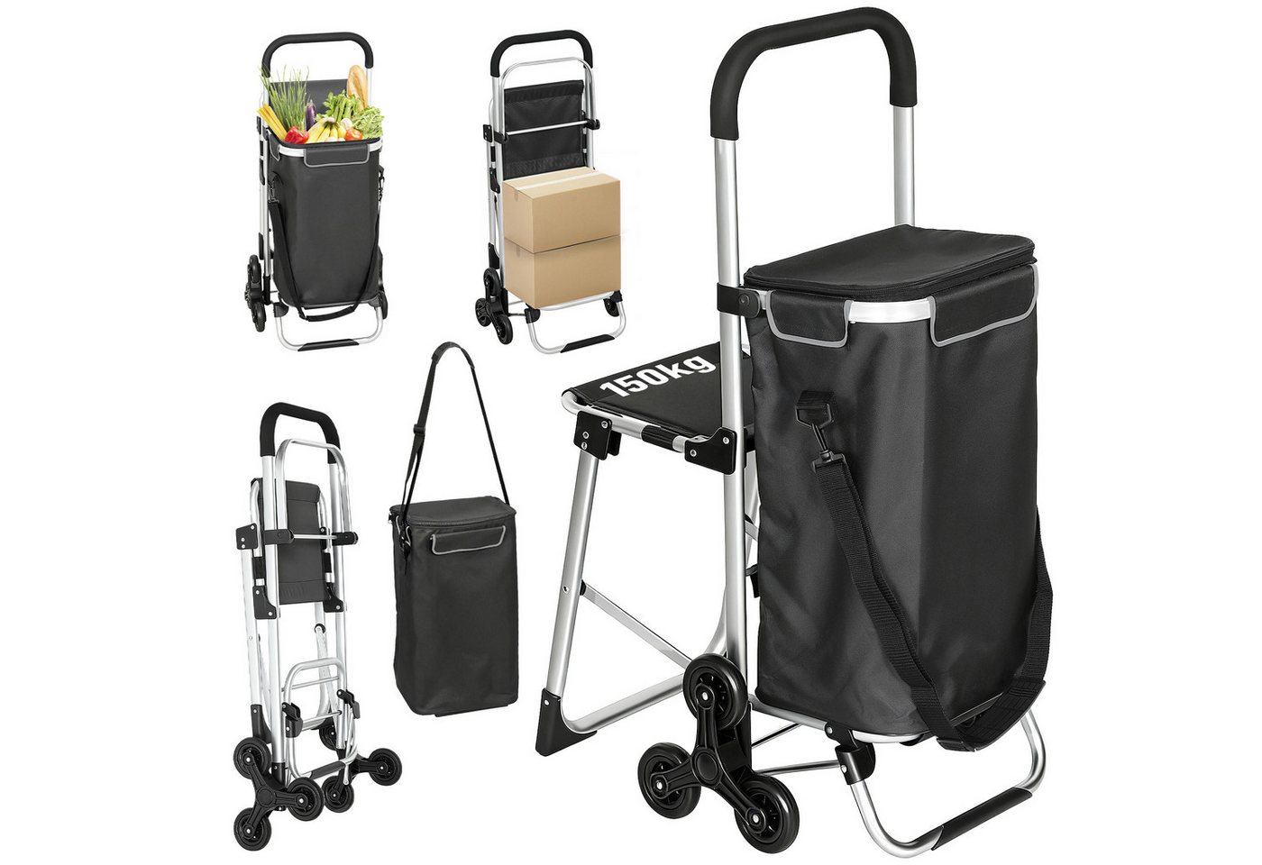 HOMCOM Einkaufstrolley, 40 l, Sackkarre Umhängetasche Treppensteiger Schwarz Bild 4
