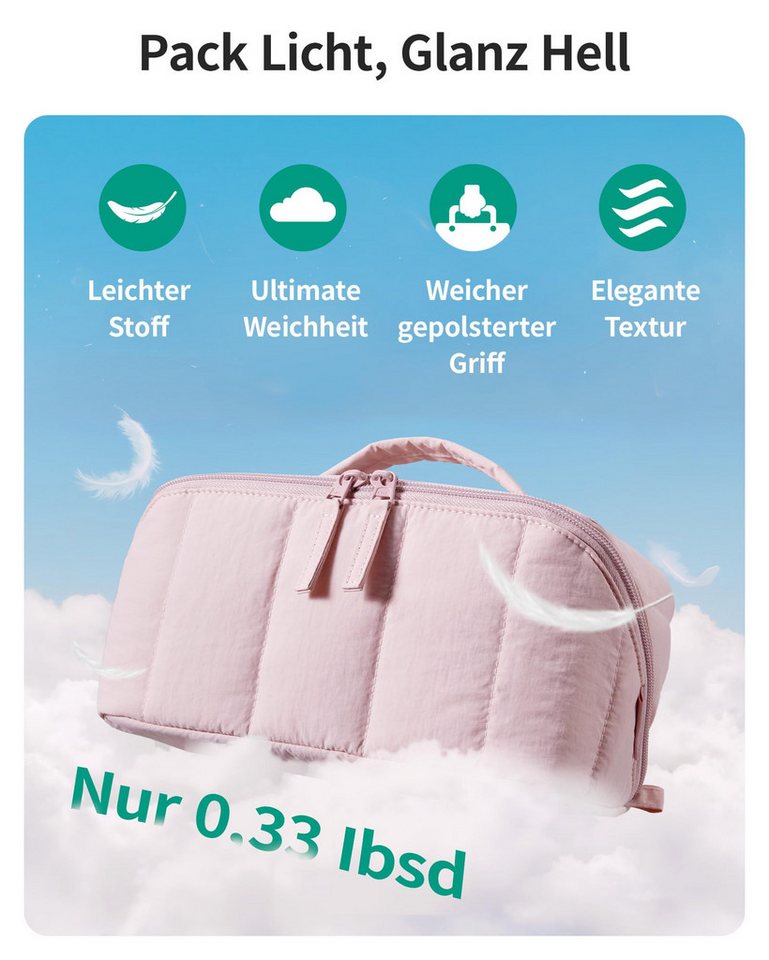 nsihing Kosmetiktasche Damen Tragbarer Schminktasche Reise Puffer Make Up Tasche, Cosmetic Bag offene, Flache Kulturtasche für Toilettenartikel, Pinsel