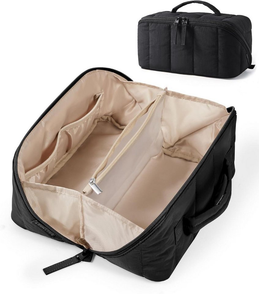 nsihing Kosmetiktasche Damen Tragbarer Schminktasche Reise Puffer Make Up Tasche, Cosmetic Bag offene, Flache Kulturtasche für Toilettenartikel, Pinsel Bild 3