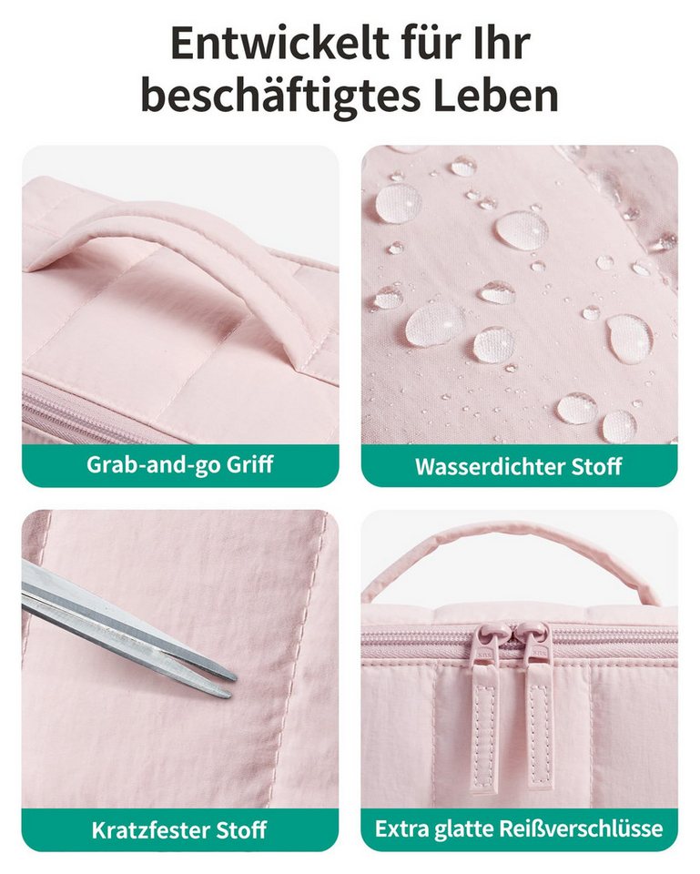 nsihing Kosmetiktasche Damen Tragbarer Schminktasche Reise Puffer Make Up Tasche, Cosmetic Bag offene, Flache Kulturtasche für Toilettenartikel, Pinsel Bild 4