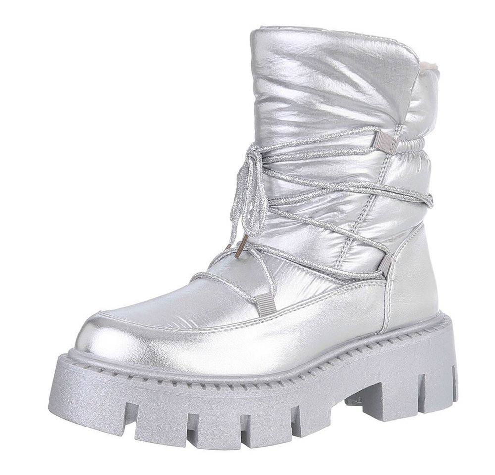 Ital-Design Damen Snowboots Freizeit Snowboots (88489443) Blockabsatz Stiefeletten in Silber Bild 3