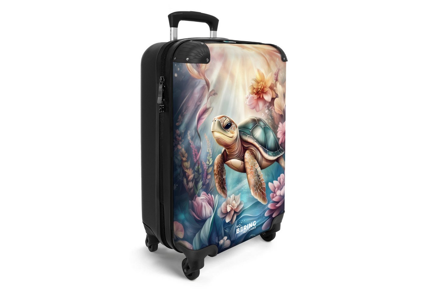 NoBoringSuitcases.com© Kinderkoffer Meeresschildkröte zwischen Unterwasserblumen 55x35x20cm, Kinder Koffer Klein, Trolley Handgepäck, Reisekoffer
