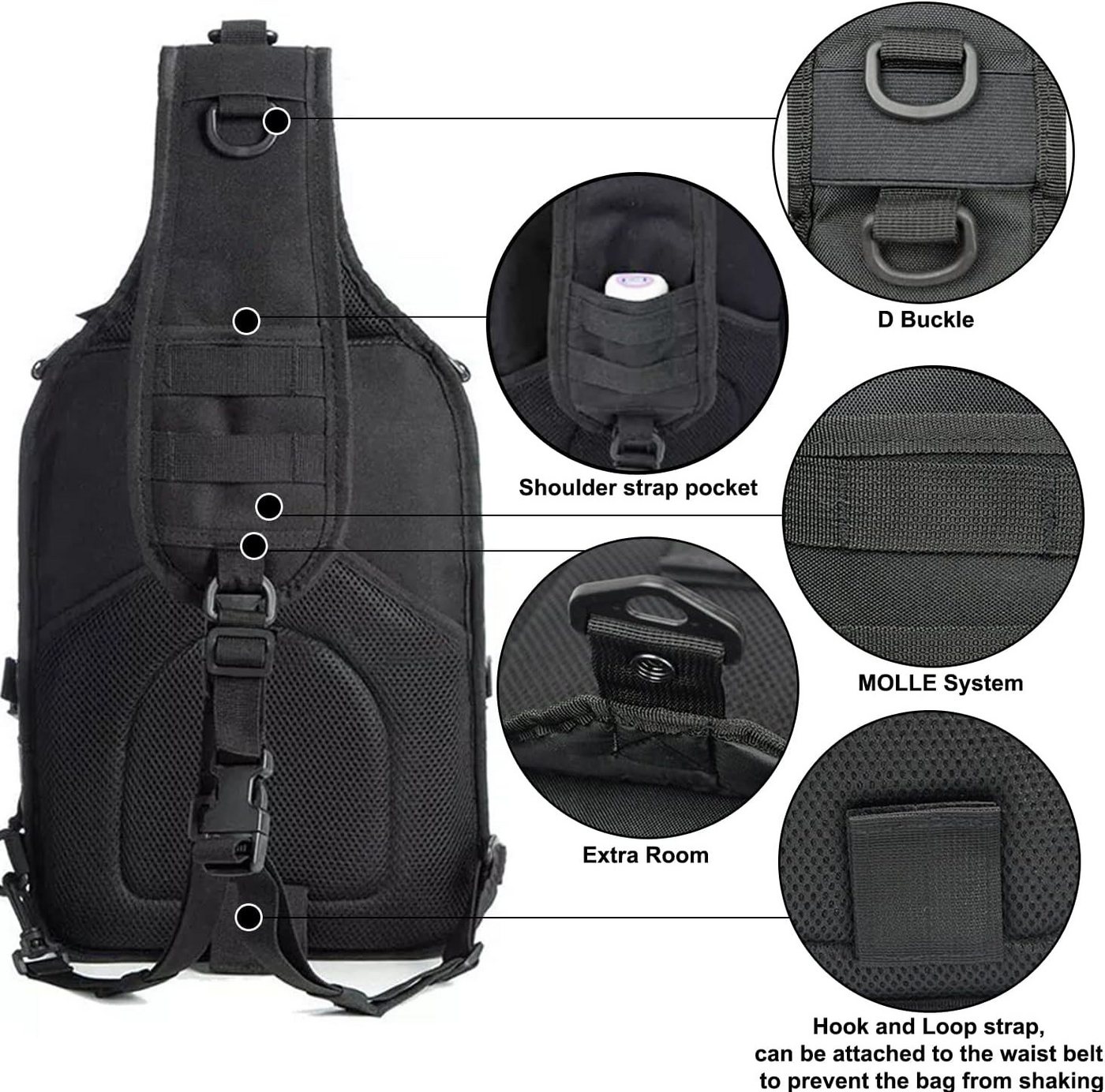 MOPUEA Tagesrucksack 20L Taktische Sling Schulter Rucksack, Brusttasche, Umhängetasche Bild 3
