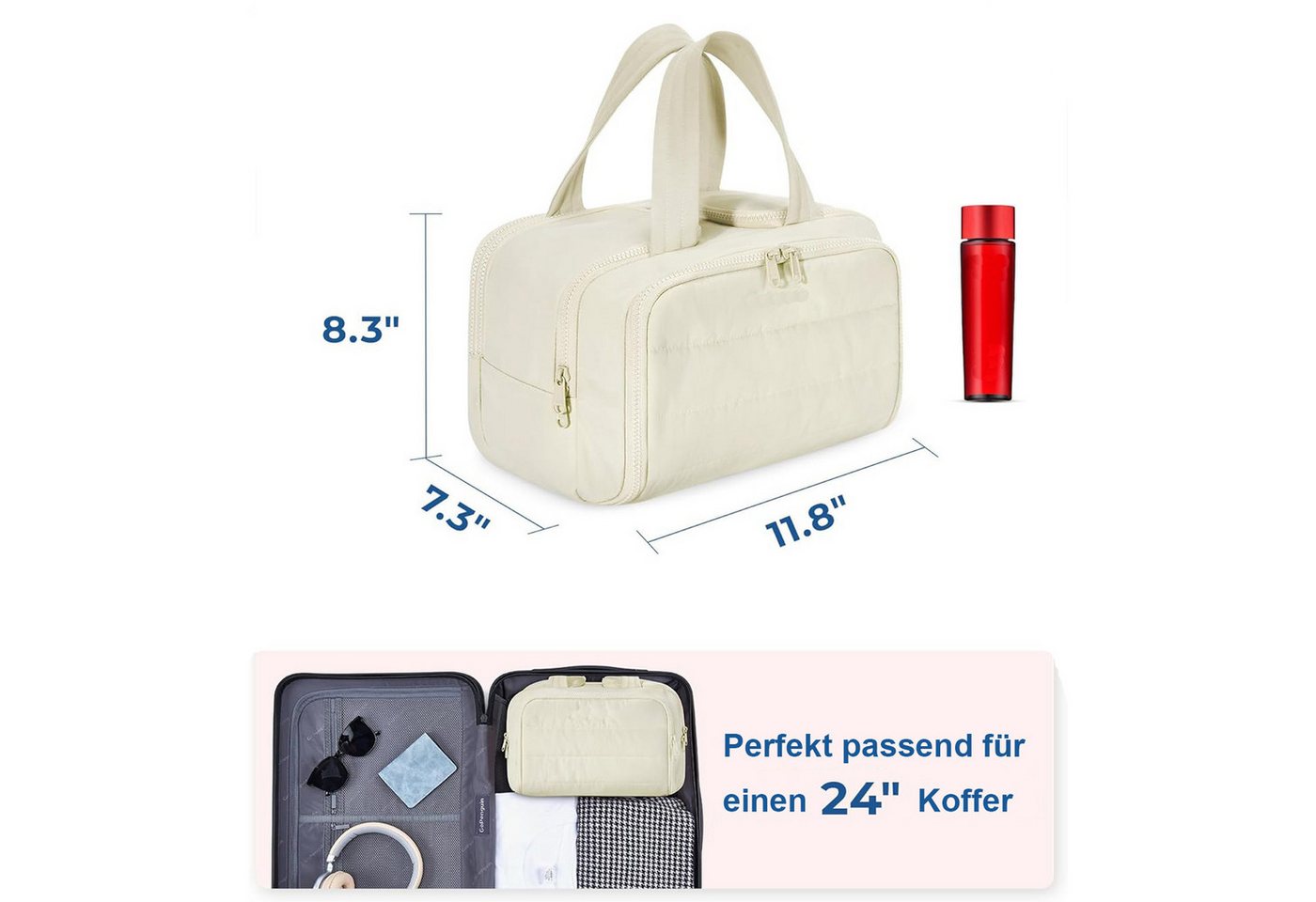 Coonoor Kosmetiktasche Leichte Reisetoilettentasche, große Kosmetiktasche mit weitem Öffnen (1-tlg), Organizer mit Griff für Accessoires, Utensilien und Toilettenartikel Bild 4