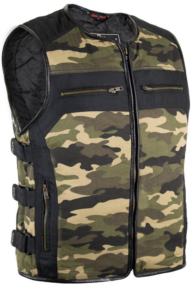 MDM Funktionsweste Motorradweste Herren Camouflage Bikerweste Textil Camo, Tarn Seitliche Riemen für individuelle Passform Bild 3