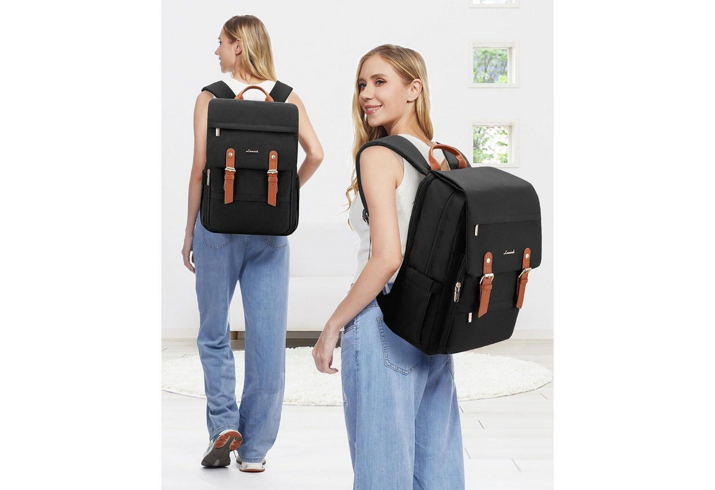 LuxusKollektion Schulrucksack Schulrucksack Laptopfach Teenager Mädchen Damen 17.3 Zoll Schwarz Bild 4