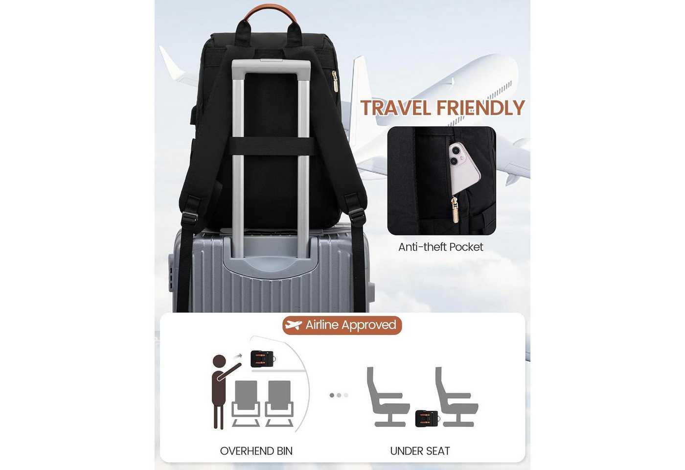 LuxusKollektion Schulrucksack Schulrucksack Laptopfach Teenager Mädchen Damen 17.3 Zoll Schwarz Bild 5