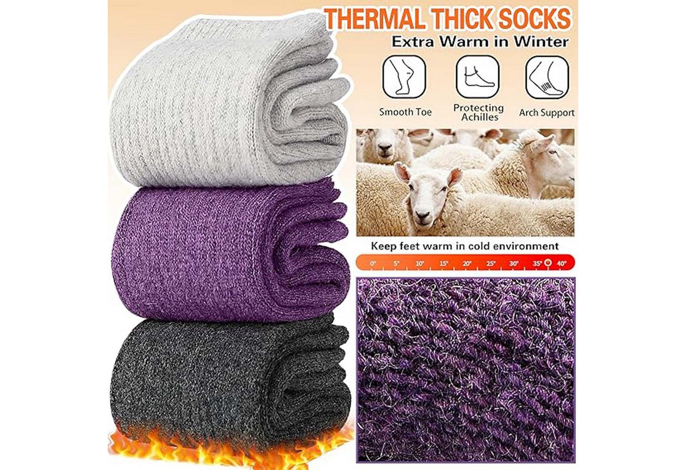 Autrucker Thermosocken Damen Socken Winter Socken 5 Paar atmungsaktiv warm (5-Paar) Bild 2