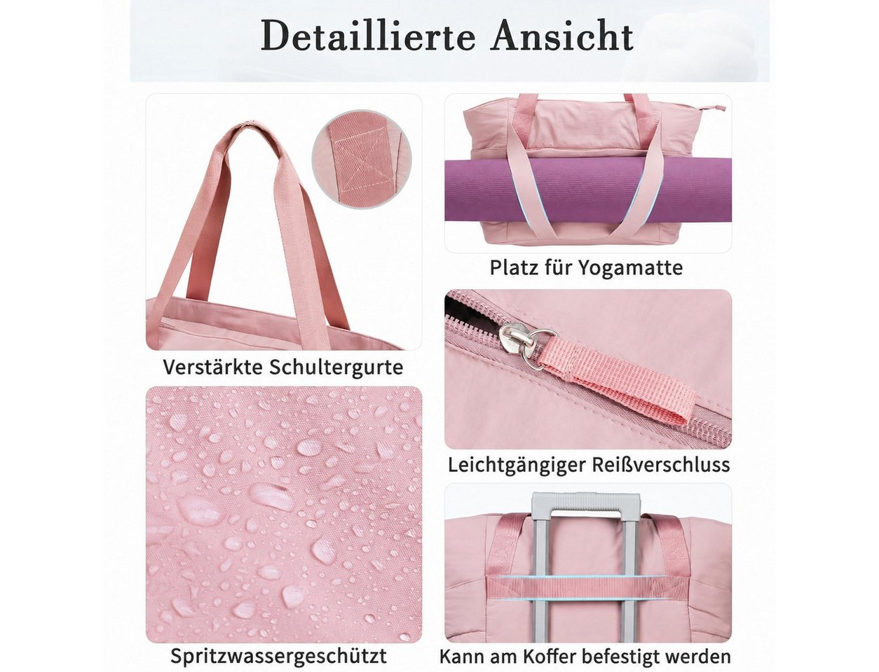 nsihing Yogatasche Große Yogatasche, Wasserabweisende Sporttasche mit Mattenriemen, Mit Gepäckriemen, Viel Stauraum für Sport, Büro & Reisen Bild 5