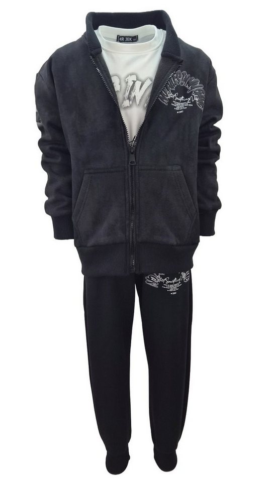 Fashion Boy Sweatanzug 3-tlg Set mit gefütterter Jacke, Langarmshirt & Jogginghose JF0498 (Set, Jacke, Langarmshirt & Jogginghose) Bild 2