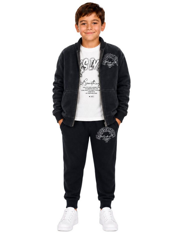 Fashion Boy Sweatanzug 3-tlg Set mit gefütterter Jacke, Langarmshirt & Jogginghose JF0498 (Set, Jacke, Langarmshirt & Jogginghose) Bild 3